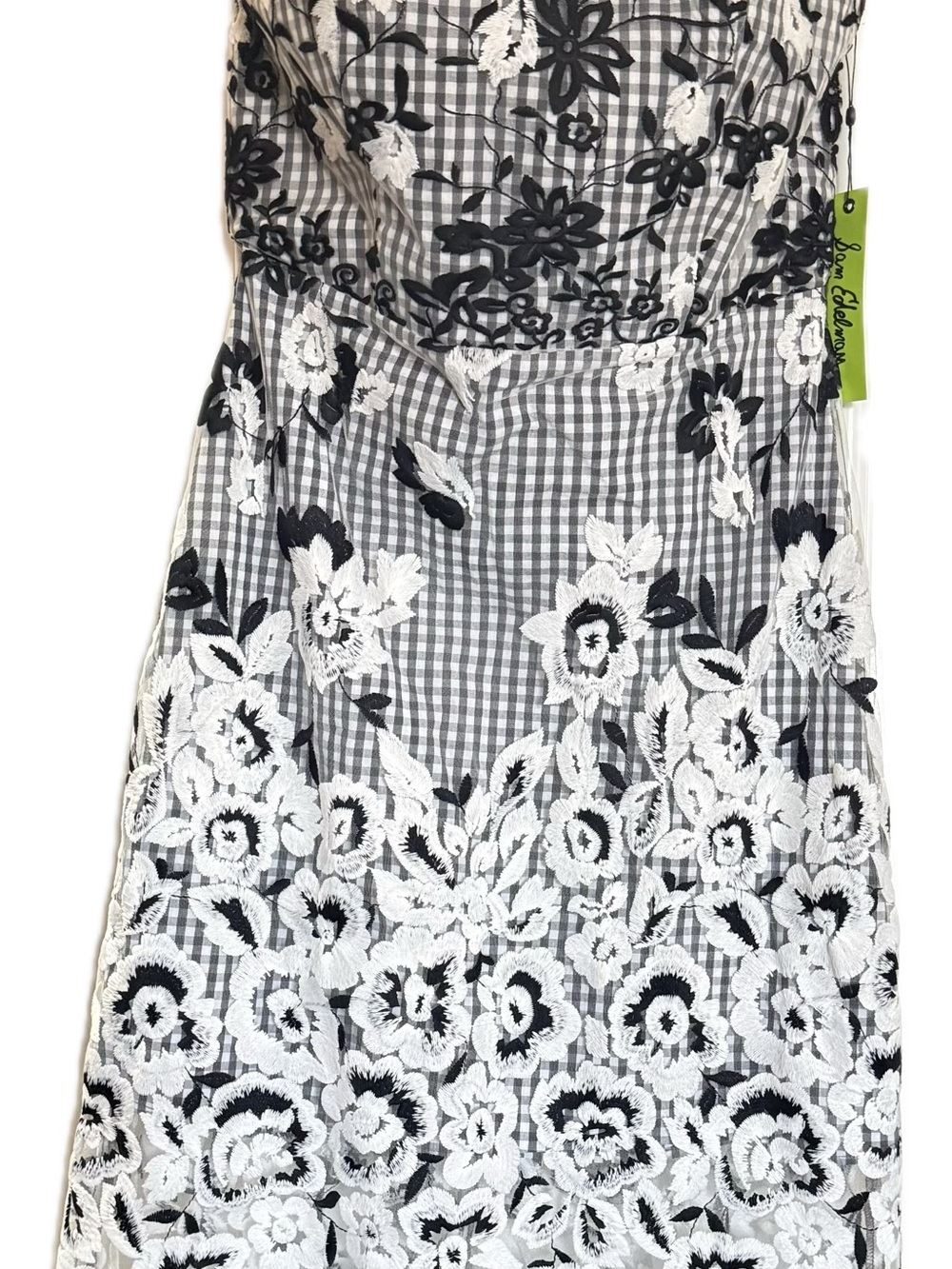 Sam Edelman Black & White Floral Lace Gingham Dress